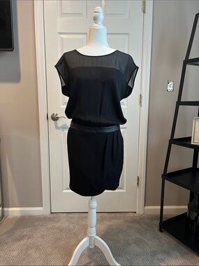 Ali Ro Black Sheer Yoke Blouson Mini Dress